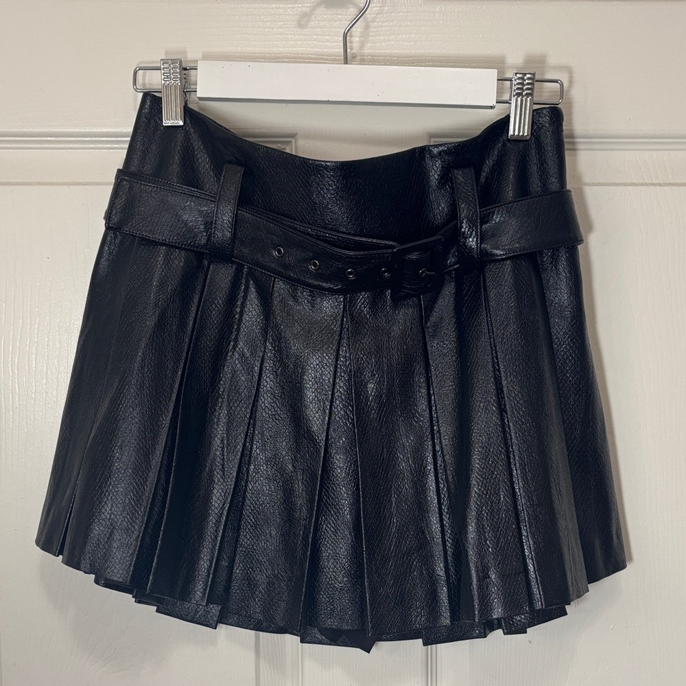 Ramy Brook Natalia Black Pleated Faux Leather Mini Skirt